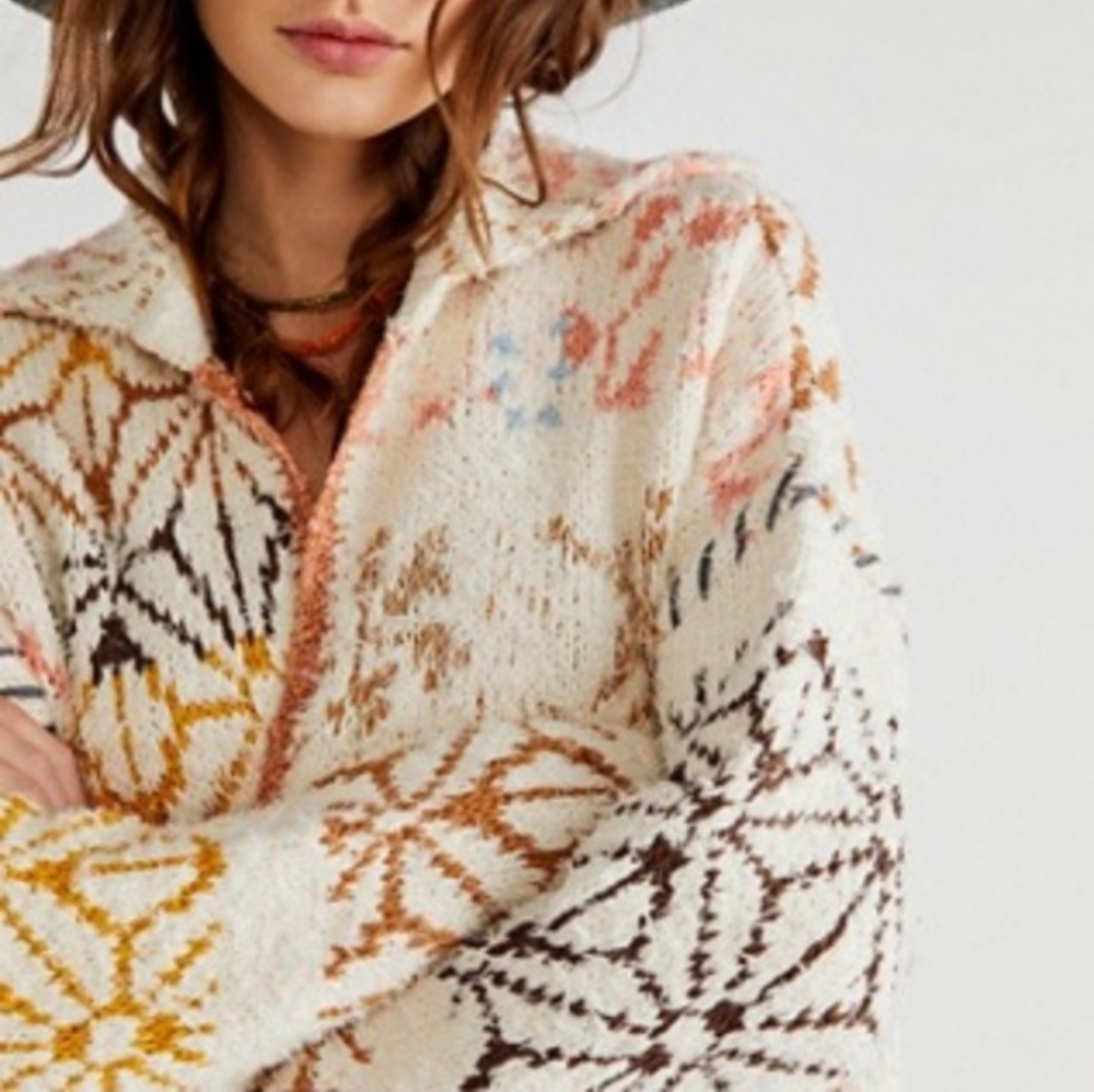 FREE PEOPLE Prairie Knit In Cream Boho Patchwork Pattern Small NWT RARE SRP$248